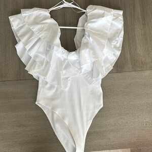 Zara White Ruffled Bodysuit